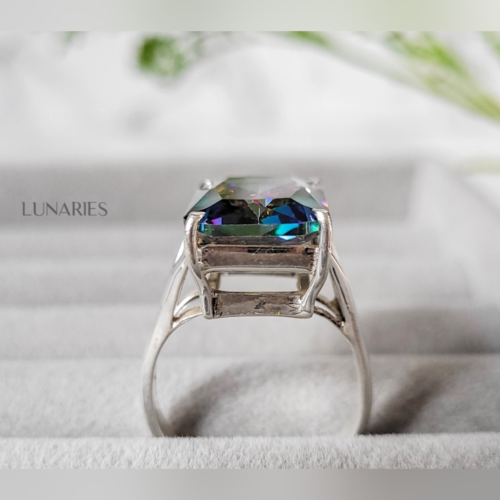 Rainbow Mystic Topaz Ring, 925 Sterling Silver, Emerald-Cut Size 9 - Picture 8 of 10